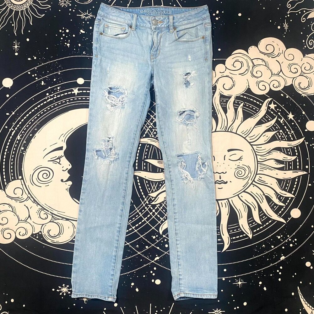 American Eagle Outfitters Skinny Jeans Women's 4 Blue Cotton Denim Distressed